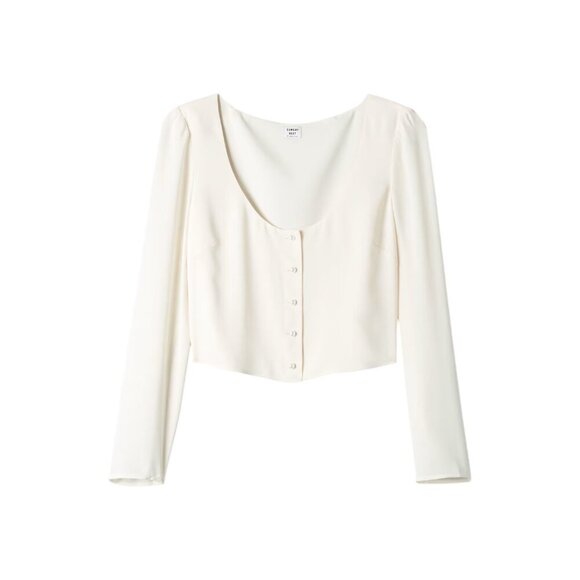 Sunday Best Kissy Blouse Cream Pearl Button Long Sleeve Cropped Blouse Sz S - Picture 1 of 14